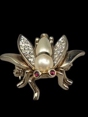 Vintage Signed Panetta Faux Pearl Rhinestone Bumblebee Brooch Insect Pin Bug